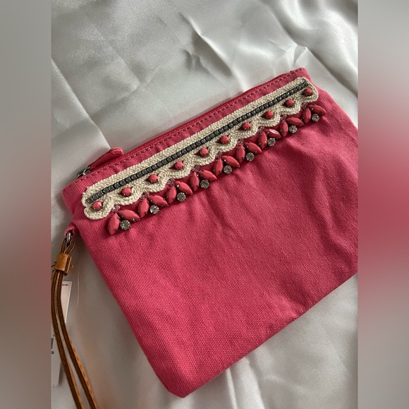 NWT LOFT Pink Clutch Bag with Beading - Picture 2 of 6